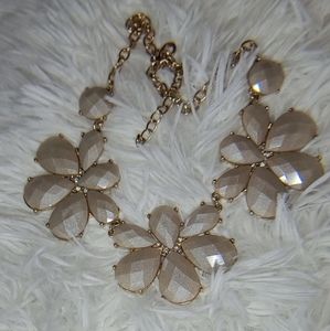 3 Beige Tan Flowers Sparkly Adjustable Necklace